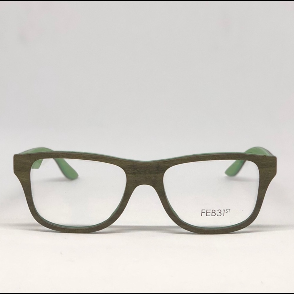 FEB31st Green Wood Eyeglasses w/case // 52 18 140